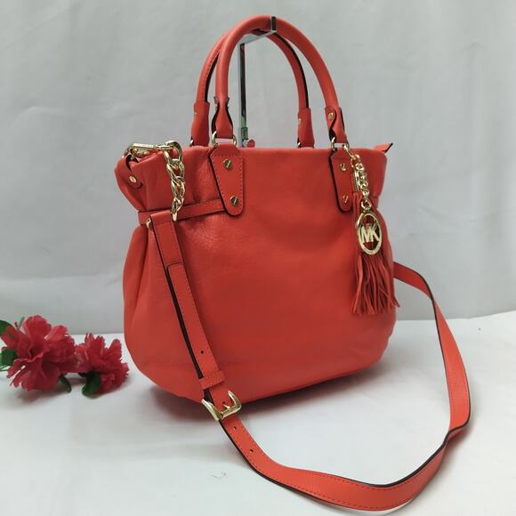 Michael Kors Orange Leather Double Handle Satchel Shoulder Bag - Picture 3 of 16